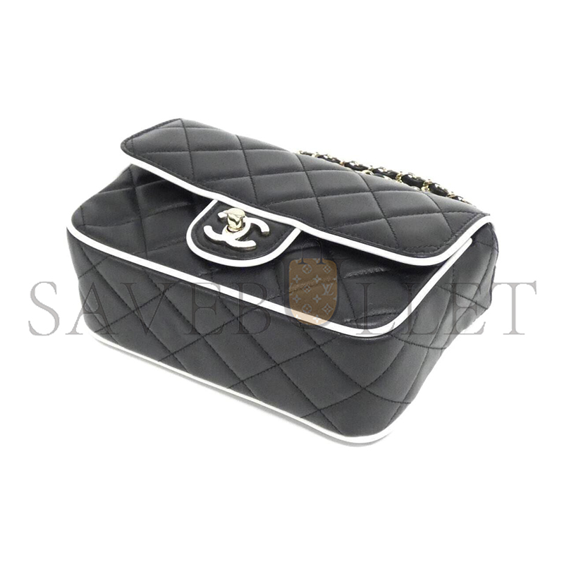 Ch*el black and white flap sheepskin shoulder bag as5151 (15*12*3.5cm)